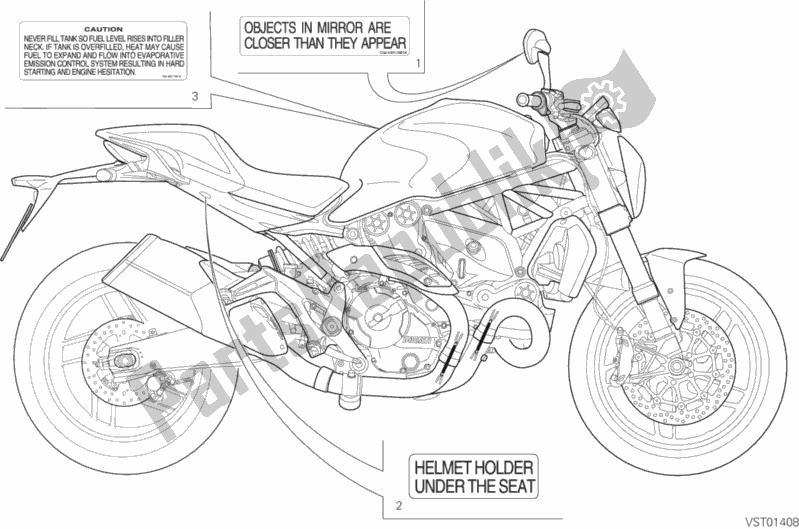 Todas as partes de Posizionamento Targhette do Ducati Monster 821 Dark USA 2016
